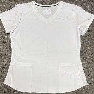 Skechers White V-Neck Scrub Top